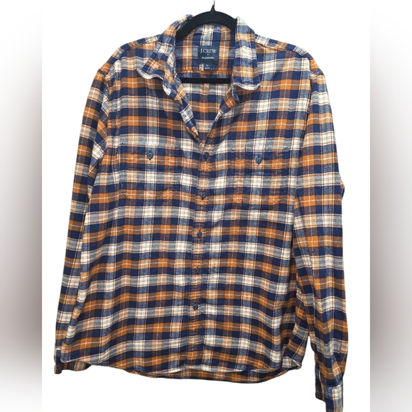 J. Crew Other - J. Crew Men's XL Plaid Flannel Shirt Navy Rust Orange 100% Cotton Lumberjack